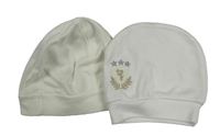2x bavlněná čepice - smetanová + bílá s výšivkou