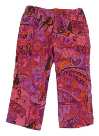 Tmavorůžovo-fialové vzorované manšestrové kalhoty Pampolina