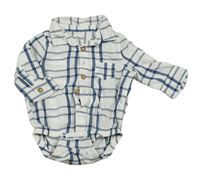 Bílo-tmavomodré kostkované košilové body