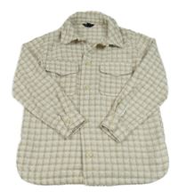 Smetanovo-béžová kostkovaná třpytivá vlněná košilová bunda New Look