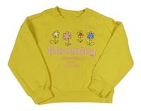 Žlutá mikina s květinami a nápisem OVS