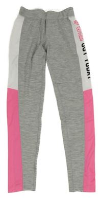 Šedo-bílo-neonově růžové sportovní legíny s nápisem Ergeenomixx