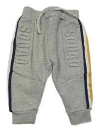 Šedé melírované tepláky s 3D nápisem a pruhy Primark