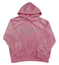 Růžová plyšová mikina s nápisem z kamínků a kapucí - Barbie H&M