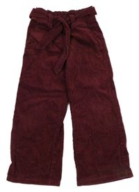 Vínové manšestrové široké kalhoty s páskem Dopodopo