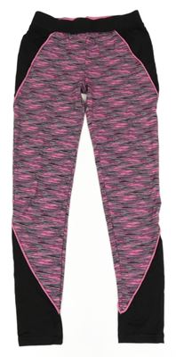 Šedo-černo-neonově růžové melírovaní sportovní legíny Ergeenomixx