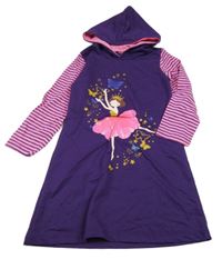 Fialovo-růžové šaty s baletkou a kapucí