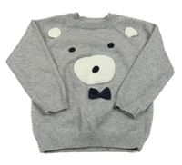 Šedý melírovaný svetr s medvědem Matalan