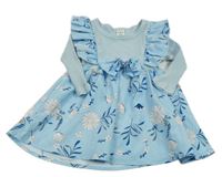 Světlemodré šaty s květinami a volánky Shein