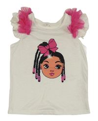 Bílé tričko s dívkou a tylovými volánky Shein