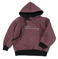 Vínová mikina s nápisem z kamínků a kapucí