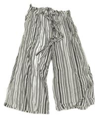 Bílo-černé pruhované lehké culottes kalhoty s páskem