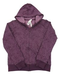 Nové - Fialová květovaná propínací mikina s kapucí