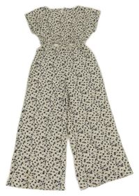 Světlebéžový květovaný culottes overal s průstřihy Zara