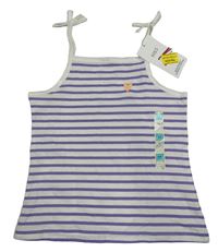 Nové - Bílo-levandulový pruhovaný top s výšivkou M&S