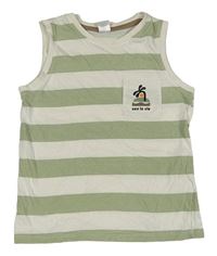 Smetanovo-zelené pruhované tílko s kapsou s palmou Little Kids