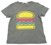 Šedé tričko s hamburgerem zn. H&M