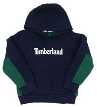 Tmavomodro-zelená prošívaná silnější mikina s logem a kapucí Timberland