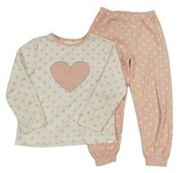 Bílo-růžové puntíkaté plyšové pyžamo se srdcem Primark