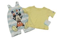 2 set - Žluté tričko + bílo-světlemodré pruhované laclové tepláky s Mickeym zn. Disney