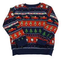 Tmavomodro-červené sametové pyžamové triko s vánočními obrázky F&F