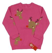 Nové - růžový lehký svetr se soby Dunnes 