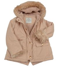 Světlerůžová šusťáková zateplená bunda s kapucí s kožešinou George