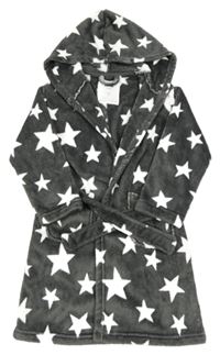 Tmavošedý chlupatý župan s bílými hvězdami a kapucí F&F