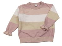 Světlerůžovo-béžovo-smetanový pruhovaný lehký svetr Shein