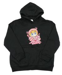 Černá mikina s potiskem a kapucí 