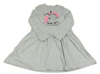 Šedé melírované šaty s jednorožcem z flitrů H&M