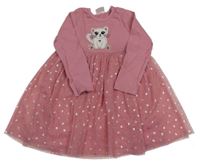 Růžové šaty s tylovou sukní a kočkou 