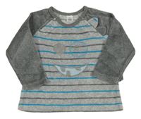 Šedé pruhované sametové triko s příšerkou 