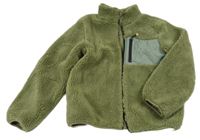 Khaki huňatá podšitá propínací mikina s kapsou H&M