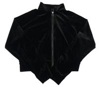 Černá crop sametová propínací mikina s nápisem na zádech George