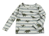 Bílo-modré pruhované žebrované triko s dinosaury shein