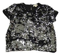 Černo-stříbrné flitrové podšité tričko Primark