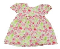 Bílo-růžovo-zelené květované šaty Primark