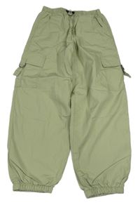 Khaki plátěné podšité kalhoty s kapsami 