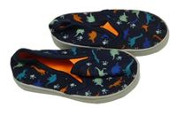 Tmavomodré plátěnky s barevnými dinosaury vel. 20