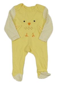 Žlutý overal s kuřátkem a pruhovanými rukávy 