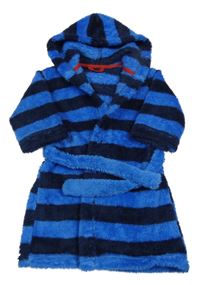 Modro-tmavomodrý pruhovaný chlupatý župan s kapucí M&S