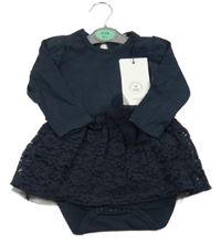 Nové - tmavomodré body s krajkovou sukní a mašlí Name it