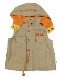 Béžová šusťáková jarní vesta s kapsami a kapucí 