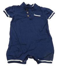 Tmavomodrý pletený kraťasový overal s límečkem Tu