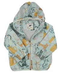 Světlemodrá šusťáková jarní bunda s kočkami a kapucí Next