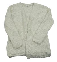 Bílý chlupatý svetrový cardigan F&F