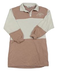 Starorůžovo-bílé teplákové polo šaty s výšivkou Primark