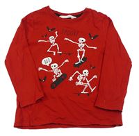 Červené triko s kostlivci H&M