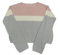 Růžovo-bílo-šedý crop svetr H&M